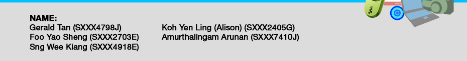 NAME: Gerald Tan, Foo Yao Sheng, Sng Wee Kiang, Koh Yen Ling (Alison), Amurthalingam Arunan